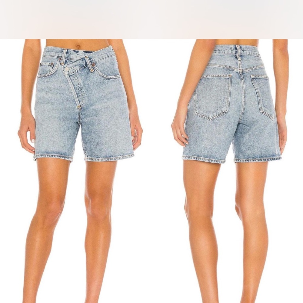 Agolde Criss Cross High-Rise Denim Shorts in Momentum